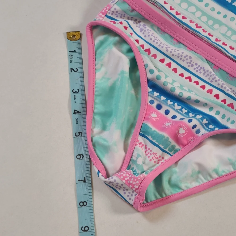 Eddie Baur Multicolor Girls Colorful Tankini Set Pink & Blue Size 7-8 Small EUC